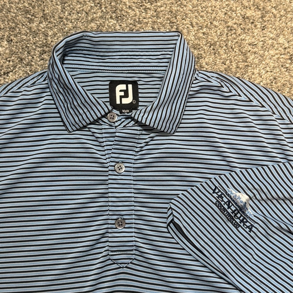 Footjoy Golf Polo Shirt Blue and Black Striped Men’s Size Large Ventura
